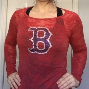 Boston Red Sox Women’s Crystal Logo Long Sleeve Top Red Size XL